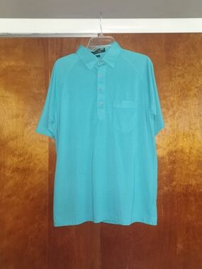 Vintage JANTZEN NATURAL TOUCH Men Polo Shirt Turquoise Large Size